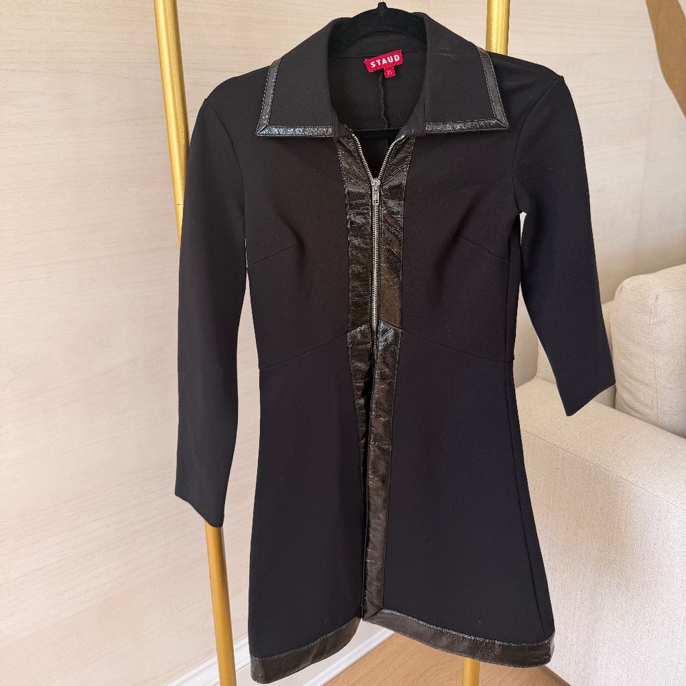 Staud Black Zip front Dress - Faux leather trim